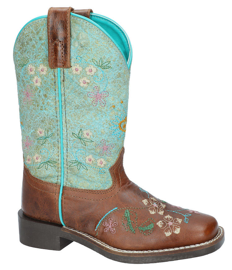 SMOKY MOUNTAIN BOOTS Wildflower Western Boots -3023C  - Brown Waxed Distress/Turquoise - Toddler / Youth