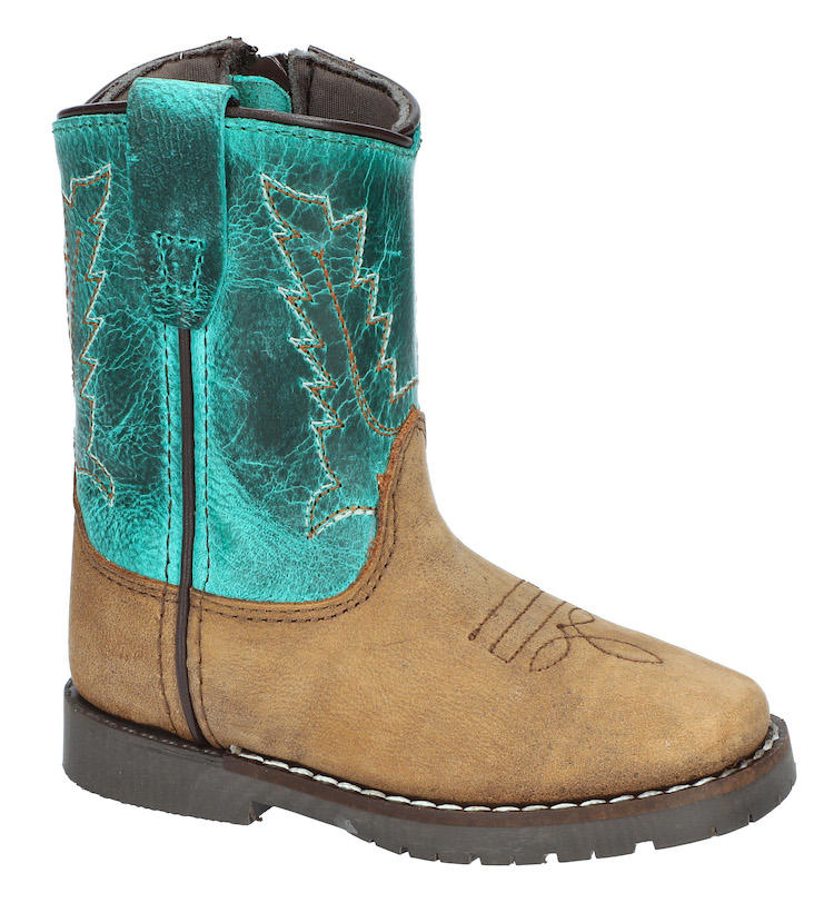 SMOKY MOUNTAIN BOOTS AUTRY Western Boots -3056T - Brown Distress/Turquoise - Toddler