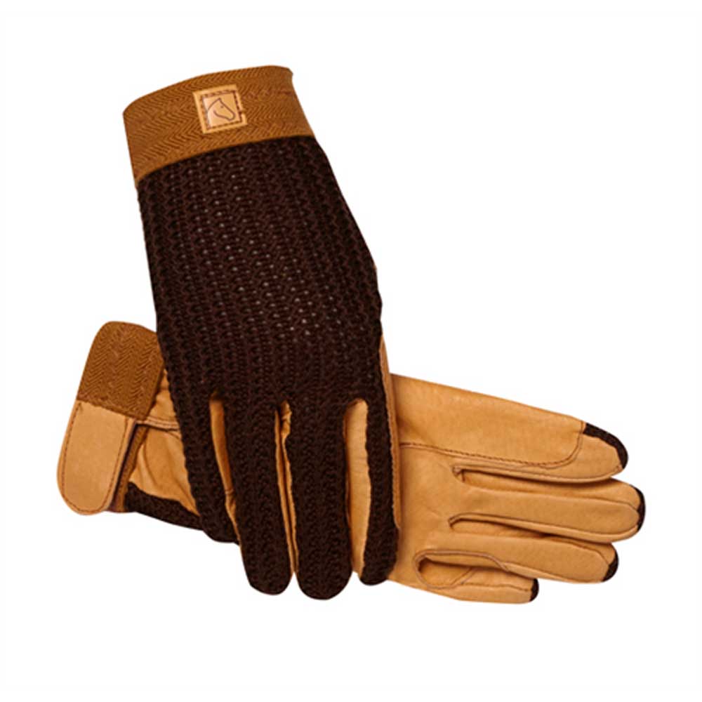 SSG Lycrochet Ultraflex Riding Gloves  - Brown/Natural