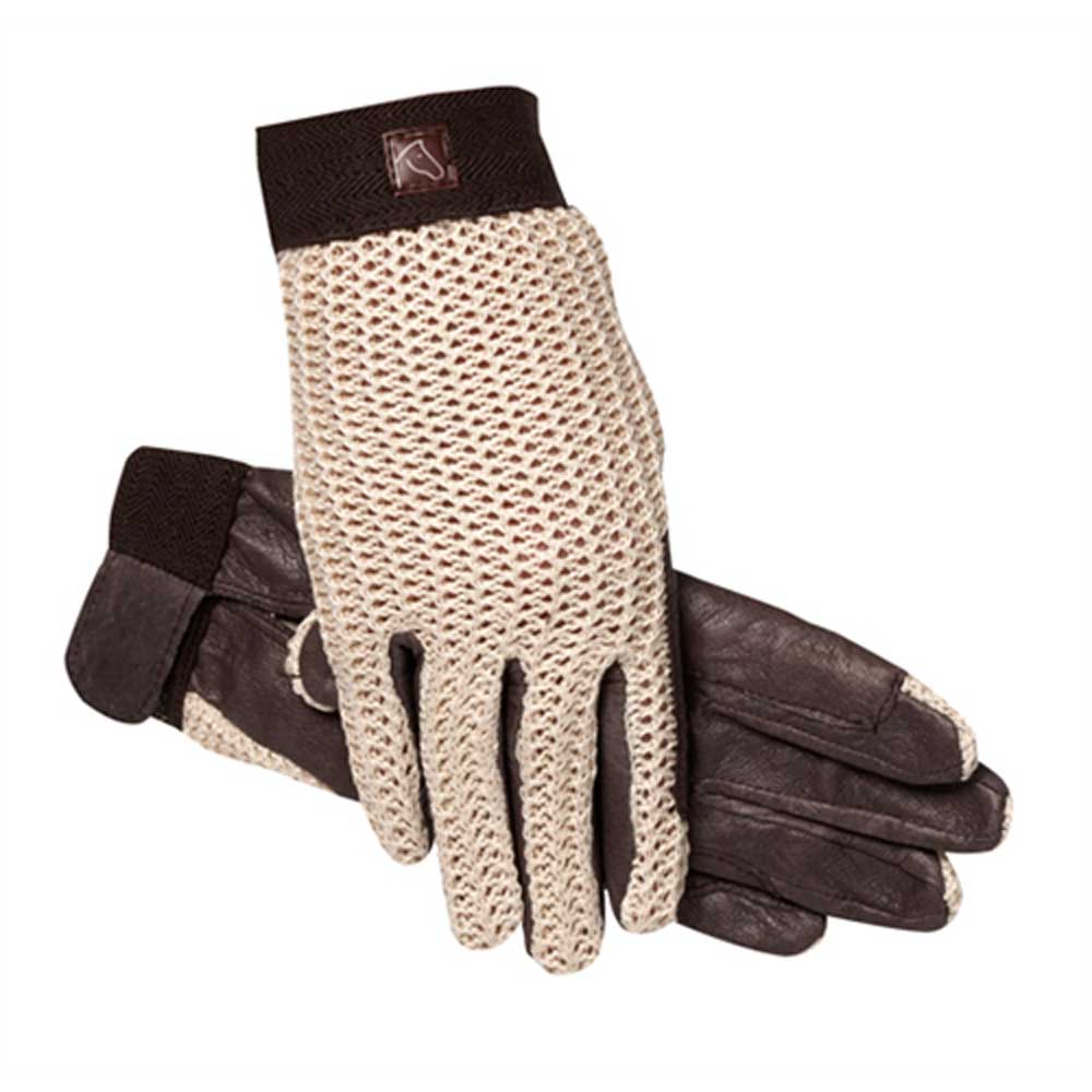 SSG Lycrochet Ultraflex Riding Gloves  - Natural/Brown