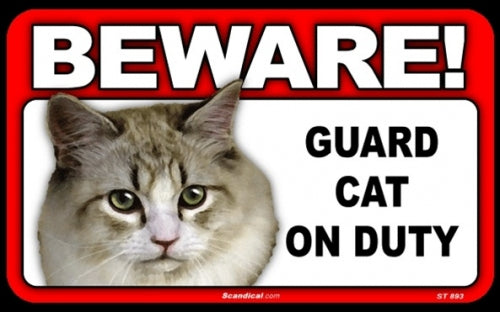 BEWARE Guard Cat on Duty Sign - Coon Cat