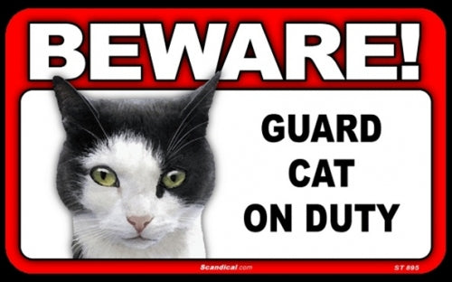 BEWARE Guard Cat on Duty Sign - Calico Cat