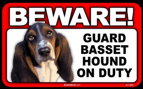 BEWARE Guard Dog on Duty Sign - Basset Hound