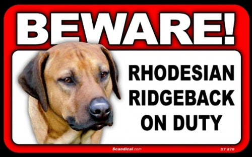 BEWARE Guard Dog on Duty Sign - Rhodesian Ridgeback